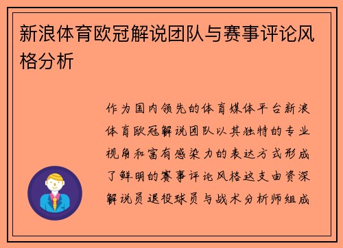 新浪体育欧冠解说团队与赛事评论风格分析