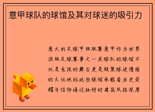 意甲球队的球馆及其对球迷的吸引力